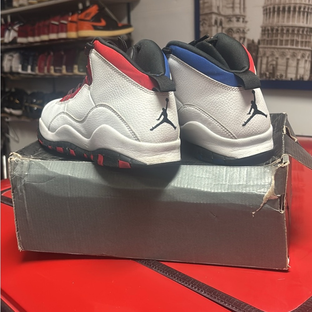 Jordan Kids' White Leather High-Top Sneakers with Red & Blue Accents